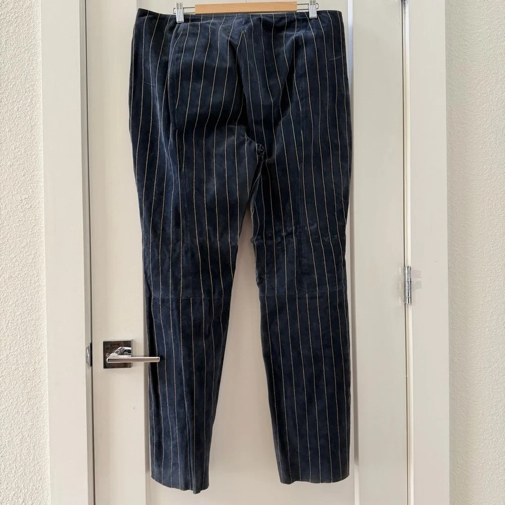 Vintage Wilson Leather Maxima Suede Navy Striped Pencil Pants Size 16 - Picture 2 of 11